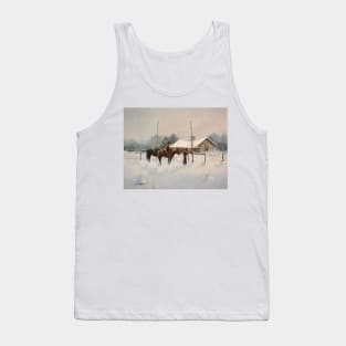 Snow Barn Oil on Canvas Tank Top